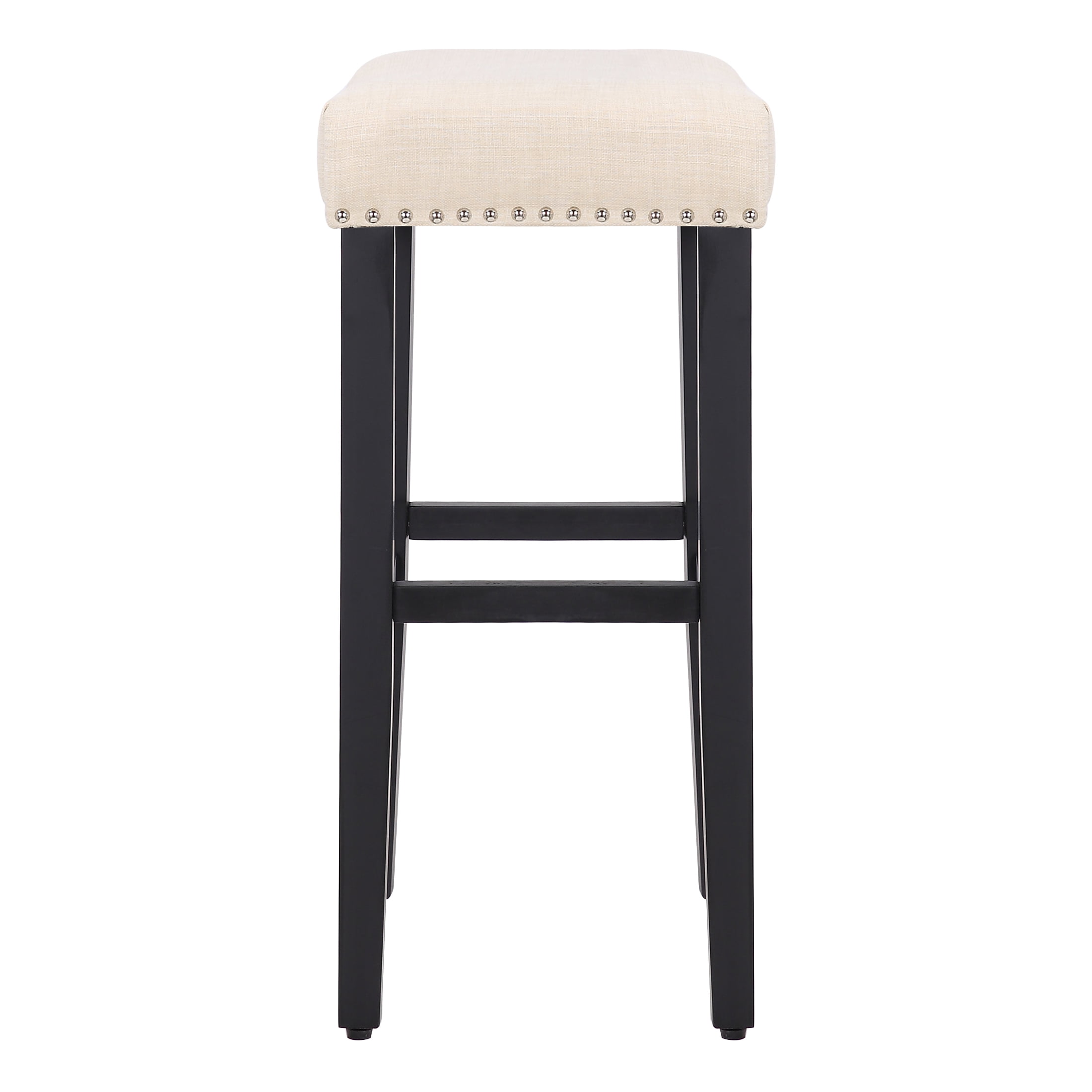Westin Outdoor Yazan 29" Upholstered Bar Stool with Nail Head Trim, Black/Beige