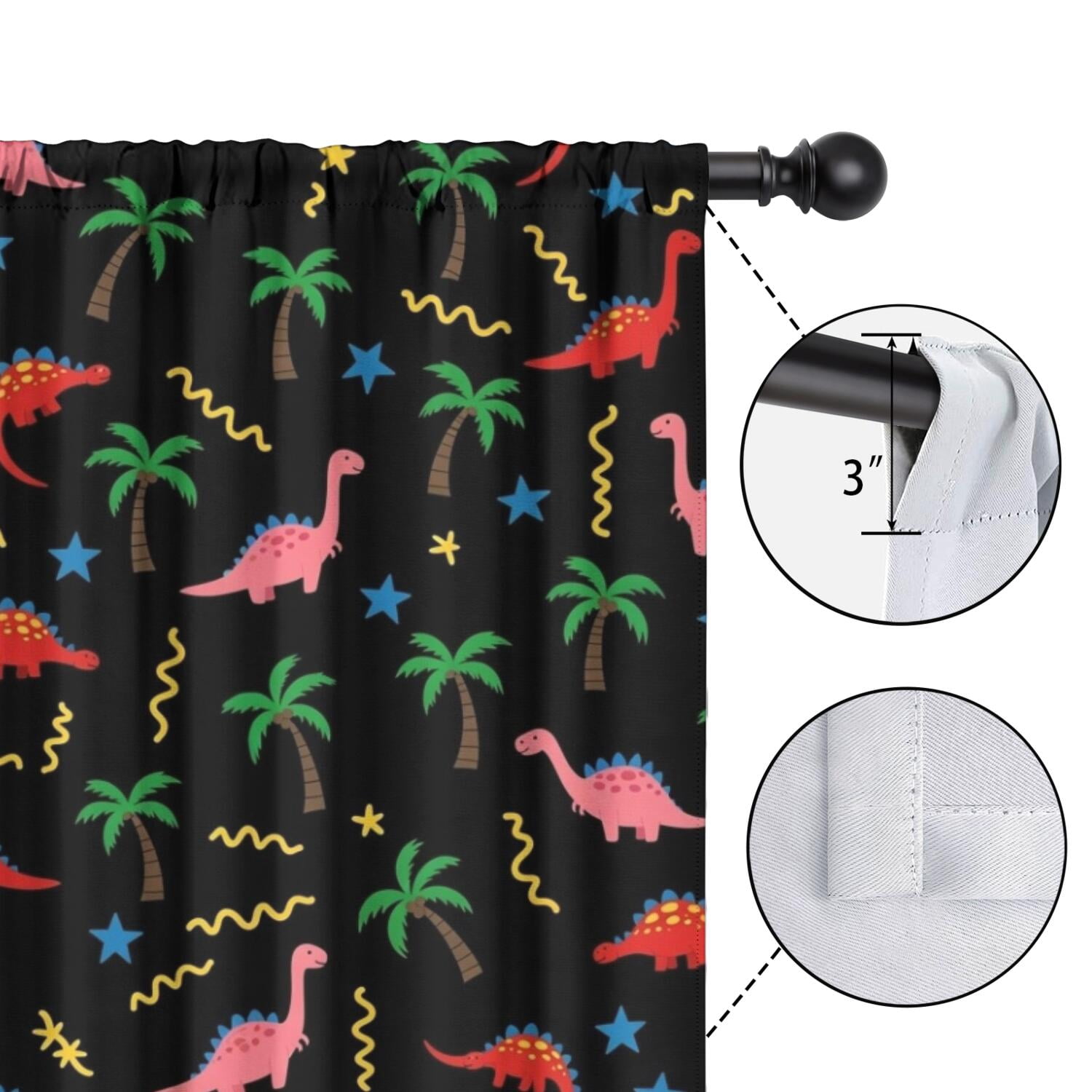 Blackout Kids Curtains,Pink Dinosaurs Cosmic Stars Childrens Insulated Curtains Set Of 2,Bedroom Essentials,Toddler Room Decor 42"x84"