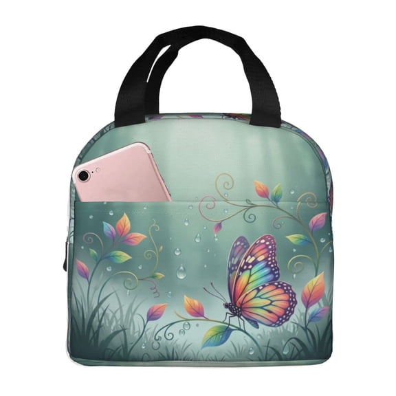 Butterfly Insulated Lunch Bag Box For Women Cooler Thermal Waterproof Reusable Tote Bag With Big Pocket For Work Office Picnic
