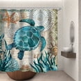 thumbnail image 1 of Cortinas De Ducha De Tela Temática De Playa De Tortugas Marinas Verdes Náuticas Para Baño Decoración Azul Oceánica Con Ojales Y Ganchos Gao Jiahui unisex, 1 of 1