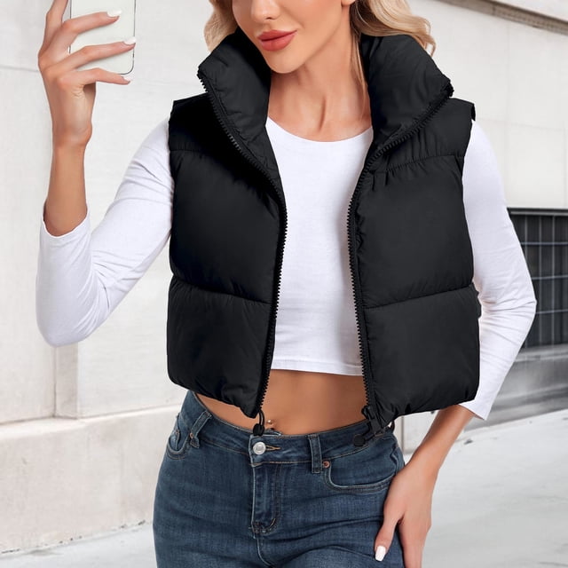Chaleco Abrigo acolchado de plumón Chaleco corto acolchado Ropa de abrigo informal y cálida para mujer Ygjytge Negro T M para Mujer