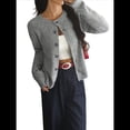 thumbnail image 2 of Suéter Tipo Cárdigan Y2k de Larga con Botones Delanteros para Mujer, Cuello Redondo, Blusas Holgadas de Otoño. Gris S, 2 of 9