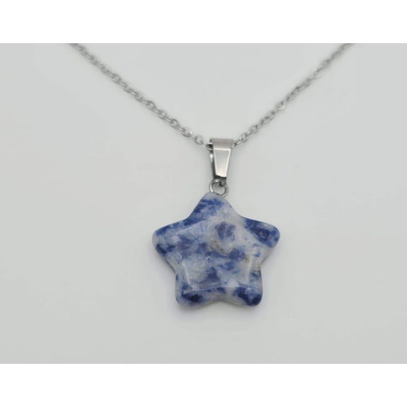 Natural Blue Soladite Handmade Star Necklace Hexagon Chain Silver Pendant Necklace