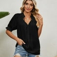 thumbnail image 4 of Defitshape Women's Short Sleeve Blouse Chiffon Puff Sleeve Top Ruffle Shirt Soft Loose Fit Summer Holiday Cute Black XX-Large, 4 of 4