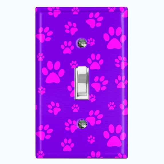 Metal Light Switch Plate Cover Puppy Dog Paw Prints Neon Purple DOG029
