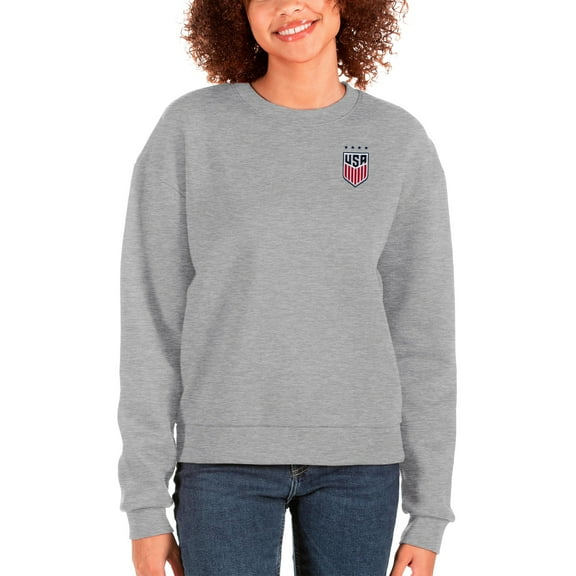 Women's Antigua Gray USWNT Victory Crewneck Pullover Sweatshirt
