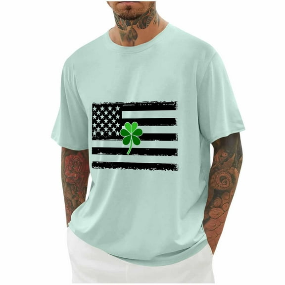 Blmnix St. Patrick Tshirts Shirts for Men Pullover Cotton T Shirts Graphic Tees T-Shirt Green Crew Neck Short Sleeve Cotton Shirts for Men,XL