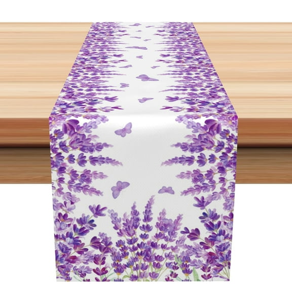 SUNOLIFE Purple Floral Table Runner,Lavender Kitchen Dining Table Decorations 13 x 72 Inch