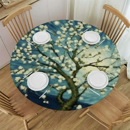 

ONETECH Starry Sky Flowers Round Tablecloth with Elastic Edge 100% Polyester Fiber 42-46