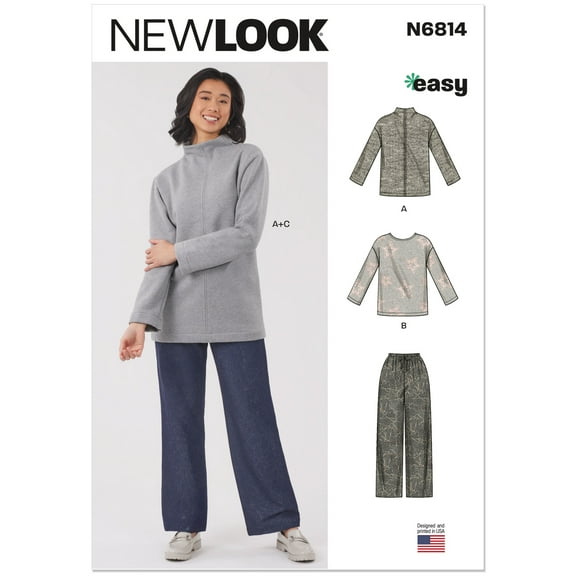 New Look Sewing Pattern 6814 - Misses' Knit Tops and Knit or Woven Pull on Pantss, Size: A (8-10-12-14-16-18)