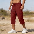 thumbnail image 2 of DODADAWANJ Long Cargo Shorts for Men Big and Tall Multi Pockets Capris Pants Summer Casual Elastic Waist Below Knee Pants Fathers Day Gifts Wine XXXL, 2 of 10