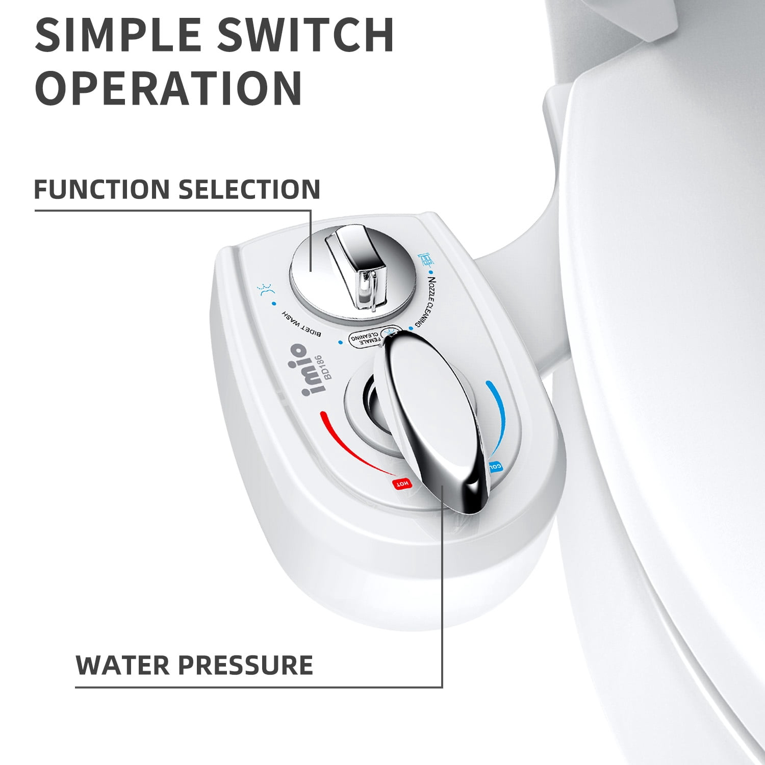 imio BD186 Non-Electric, Bidet Attachment White with Self Cleaning Nozzle