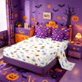 thumbnail image 3 of Homewish Halloween Witch Ghost 7-Piece Twin Bedding,Jack O Lantern House Pattern Bedding Comforter Set,Violet Black,Halloween Reversible, 3 of 8