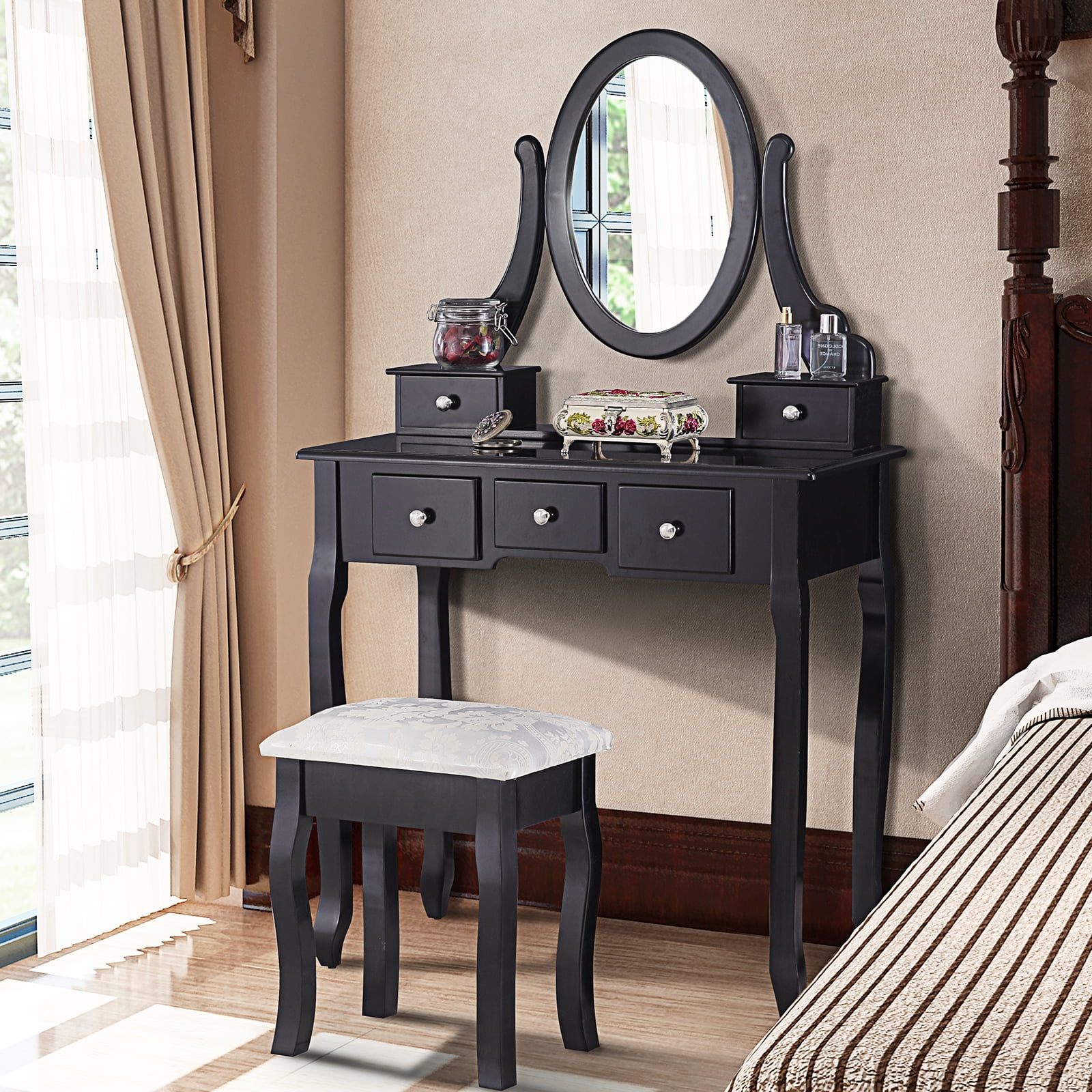 Traditional Mindy Wood Parquet Glazed Oval Dressing Table Mirror - Ellis  Home Interiors