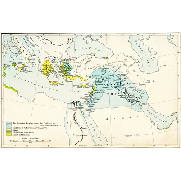 Map Of The Assyrian Empire And The Region Around The Eastern Mediterranean 750 625 B C From Historical Atlas Published 1923 By Ken Welsh Design Pics 17 X 11 Walmart Com Walmart Com