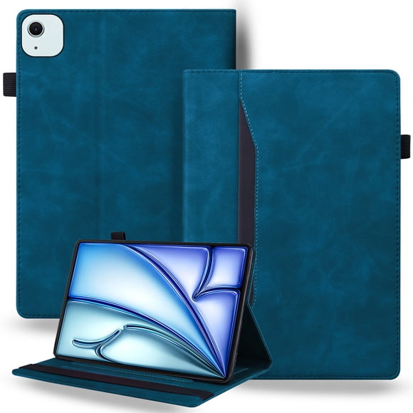 DWaybox Case for iPad Air 11‑inch (M4) 2026 Model A3460, Retro PU Leather & TPU Hybrid Shockproof Cover with Kickstand, Card Slots, Anti-Slip Grip Strap -Peacock Blue