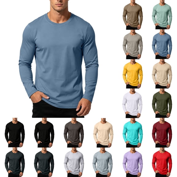 Men's Long Sleeve T-shirts Zaewscy Men's Round-neck Undershirt And Winter Casual Wear Outer Wear Or Inner Wear Regular Shoulder Color Cultural Undershirt Long-sleeved T-shirt To Dark Blue L