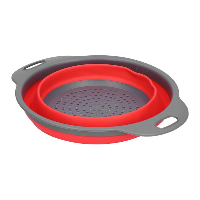 Collapsible Colander, Drain Drain Basket Folding Fruit Basket Basket Silicone Round Folding Fruit Drain Vegetable Washing Basket with Handle for Home Kitchen