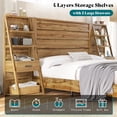 thumbnail image 2 of VanAcc Queen Bed Frame Farmhouse with 98" W Headboard, Bookshelves & Charging Station, Natural Oak, 2 of 8