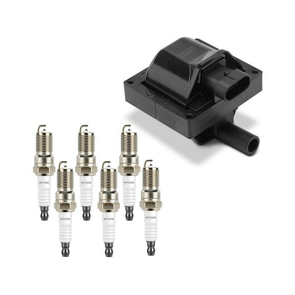 Ignition Coil Set with Spark Plugs 7 - Compatible with 1999 - 2006 Chevy Silverado 1500 4.3L V6 2000 2001 2002 2003 2004 2005
