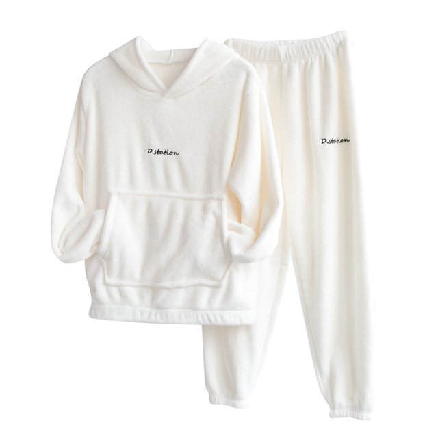 Dressy Pant Suits for A Wedding plus y mujer, ropa de dormir de 2 piezas de terciopelo, sudaderas con capucha, pantalones de chándal, ropa de dormir sólida, conjuntos de ropa de casa (White, One Size)