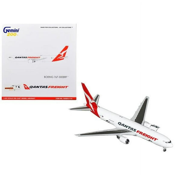 GeminiJets G2QFA1172 Boeing 767-300ERF Commercial Aircraft Qantas Freight with Tail Gemini 200 - Interactive Series 1-200 Scale Diecast Model Airplane&#44; White & Red