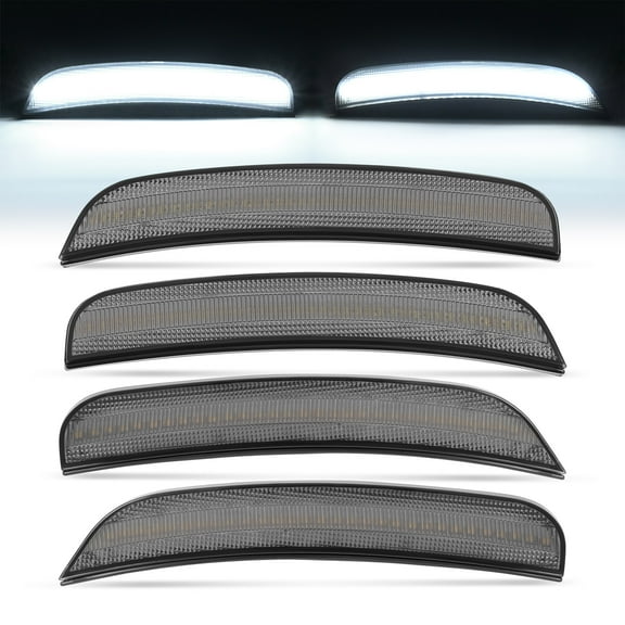 Kojem LED Side Marker Lights for 2015-2023 Chrysler 300 Replacement for CH2551136 CH2550136 Bumper Signal Parking Lamps 4Pcs Smoke Lens Front & Rear White LED