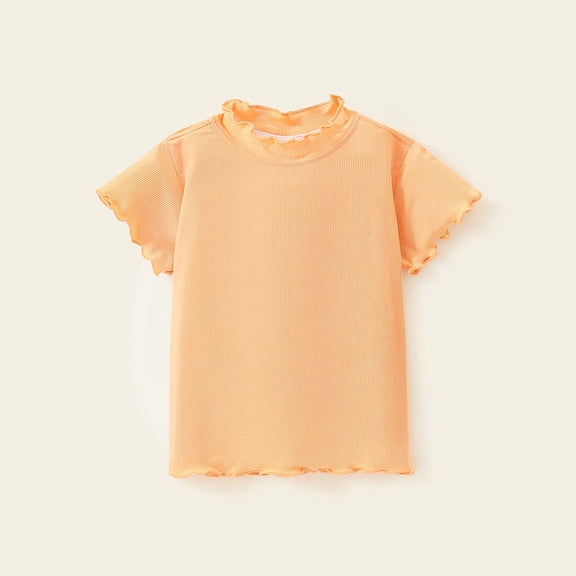 Girls Short Sleeve Tops Summer 1-9 Years Toddlers Kids Cute Lightweight Ruffle Short Sleeve Crewneck Pullover Basic Tees Shirts