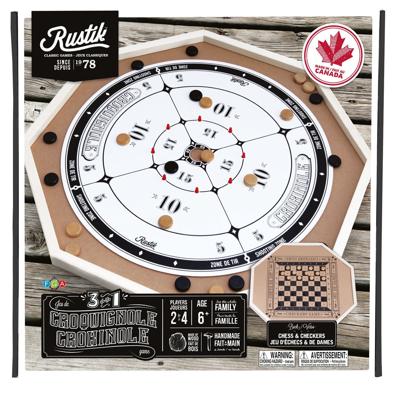 Rustik Crokinole / Chess / Checkers 3-in-1