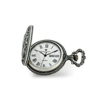 Gem & Harmony Charles Hubert Antique Chrome Finish 2 Horses Pocket Watch for Men