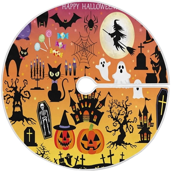 FMSHPON Halloween Halloween Woods Spooky Tree Pumpkins Xmas Christmas Tree Skirt Stand Mat for Holiday Party Decoration Indoor Outdoor 36 inches