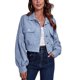 thumbnail image 1 of Chaqueta Corta Hombro Caído Puff Manga Larga Bolsillo Botón Tops Casuales para Mujer Denim Azul XL, 1 of 6