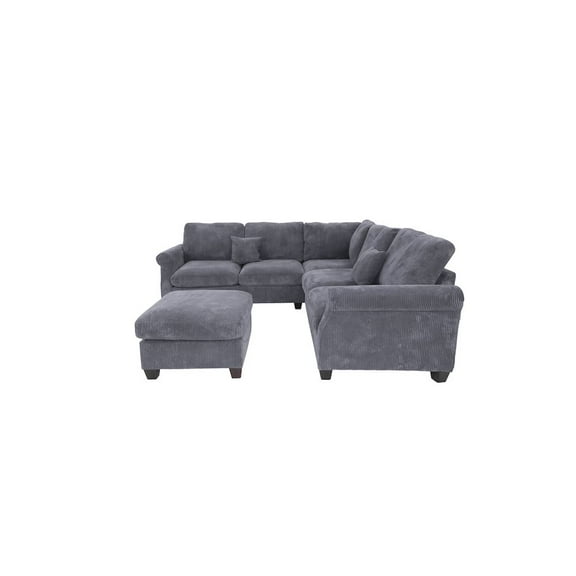 Poundex Upholstered Corduroy 4-Piece Sectional in Dark Gray