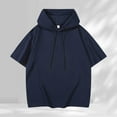 thumbnail image 2 of MIXUE Shirts For Men Summer Solid Color Hooded Short Sleeve Loose Fit Casual Breathable Pullover Tops Tshirts Outwear,Blue,XL, 2 of 3