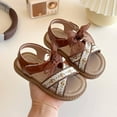 thumbnail image 5 of Quealent Girls Sandals Open Toe Cute Flats Dress Sandals Cross Strappy Summer Shoes Toddler/Little Kid/Big Kid Brown for 10, 5 of 9