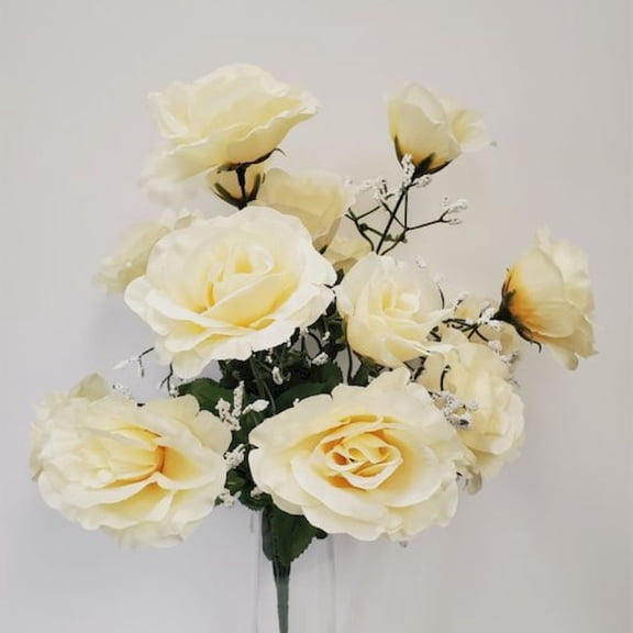 14 Cream And Yellow Open Roses Artificial Flowers