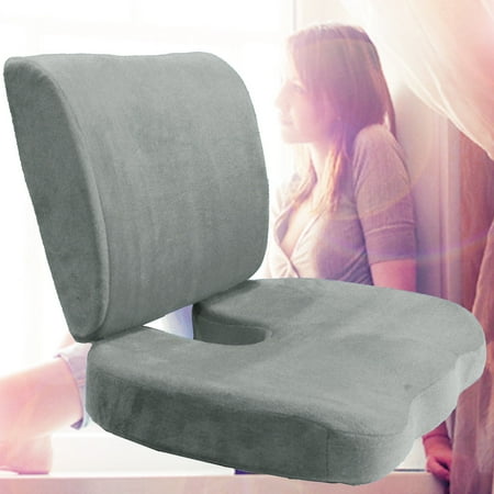 Car Seat Cushion Riser Memory Foam Back Lumbar & Coccyx Support Pillows Two Piece Set Sciatica & Pain Relief Seat Chair or Car Cushion Gray ()