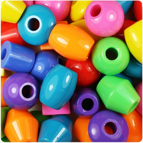 BeadTin Circus Mix Opaque 25mm Jumbo Shape Plastic Pony Beads (8oz)