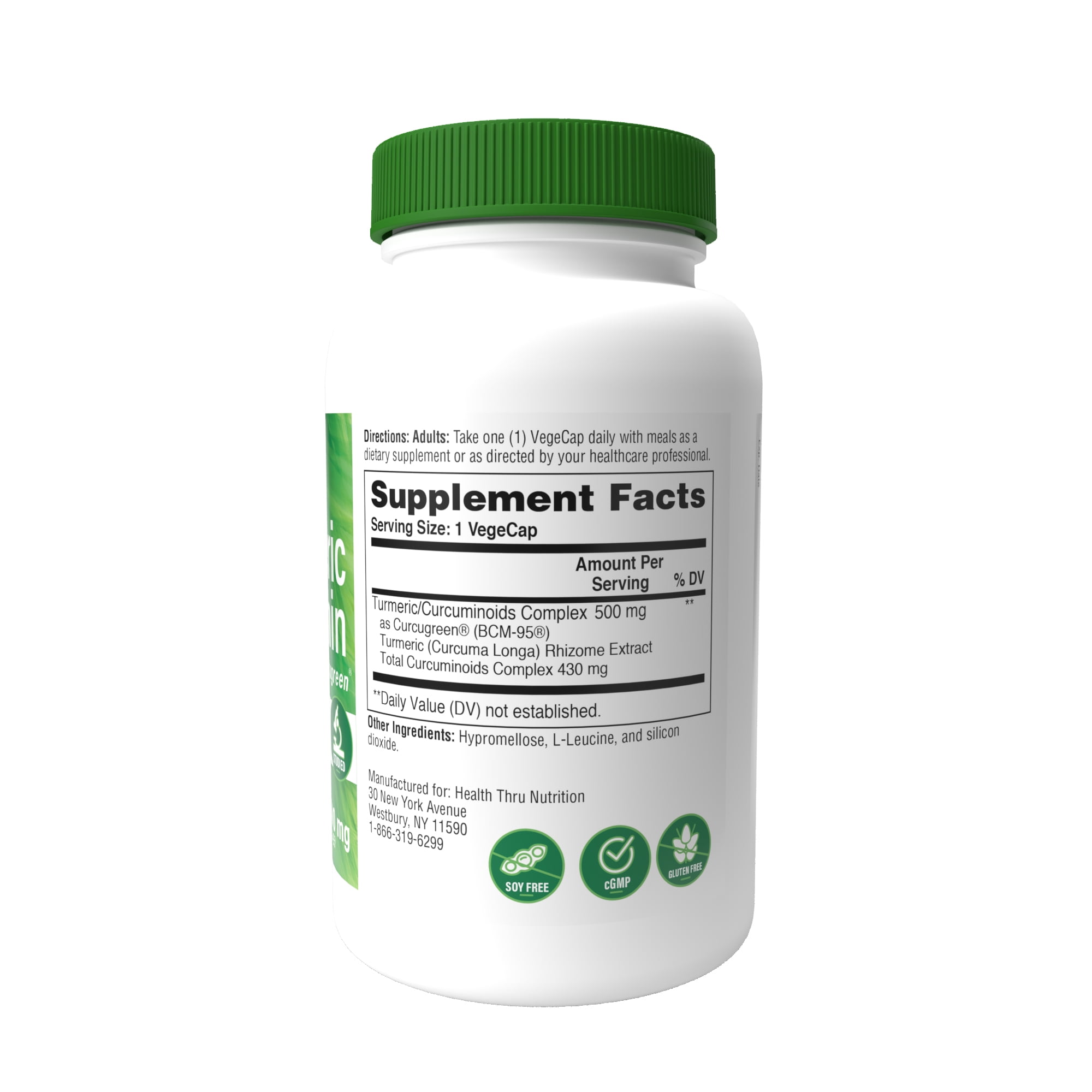 Turmeric Curcumin Complex (Vegan) as BCM-95® Curcugreen® (500mg) 60 Vegecaps by Health Thru Nutrition