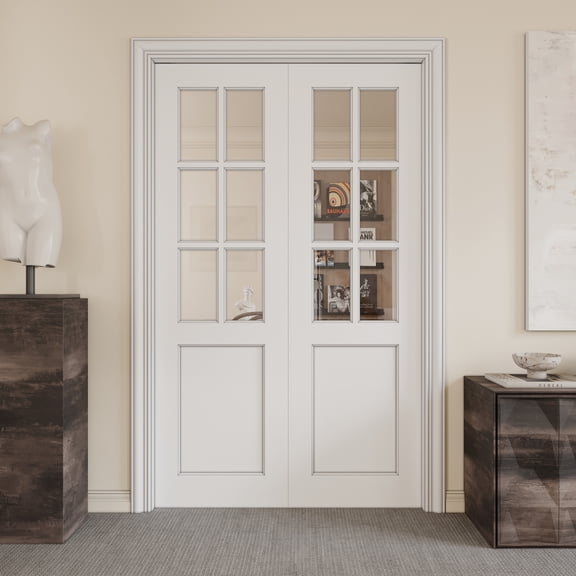 48" X 80" Interior Sliding Pocket Doors Pantry 6 Lite Clear Glass Sliding Door With Hardware & Soft Close