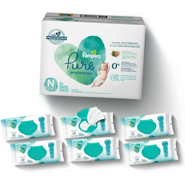 Pampers Pure Protection Disposable Baby Diapers Count and Baby Wipes 