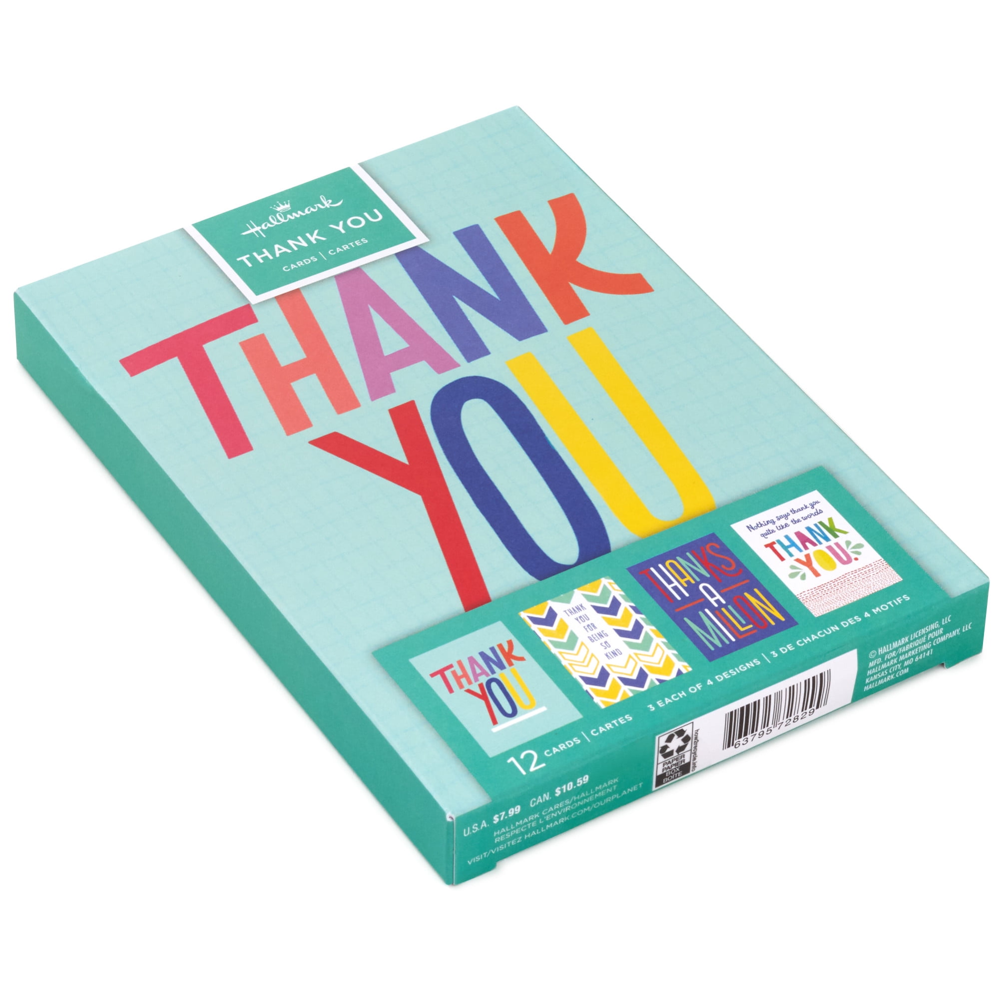 Hallmark Assorted Thank-You Cards (Bold and Bright Designs), 12 Count