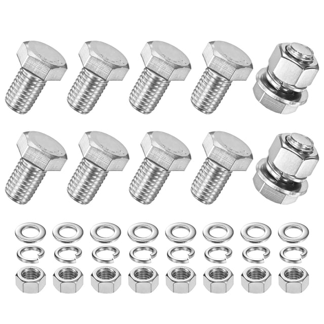 Uxcell 10-Pack Tornillo de Cabeza Hexagonal con Tuercas, Arandelas Planas y de Bloqueo M12x20mm