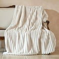thumbnail image 5 of Striped Jacquard Imitation Rabbit Fur Blanket In Khaki Color Blanket - 1 * Quilt, Polyester-Cotton Blend, 5 of 6