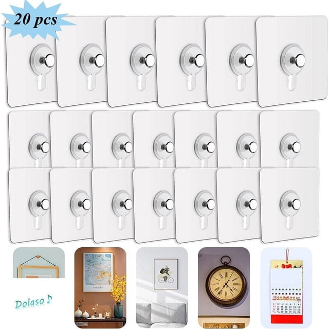 Effortless Installation No-Trace Stickers, 20Pcs Waterproof Adhesive Wall Mounts for Smooth Clean Firm Surfaces, Innovative Mounting Solutions for Your Decorative Needs