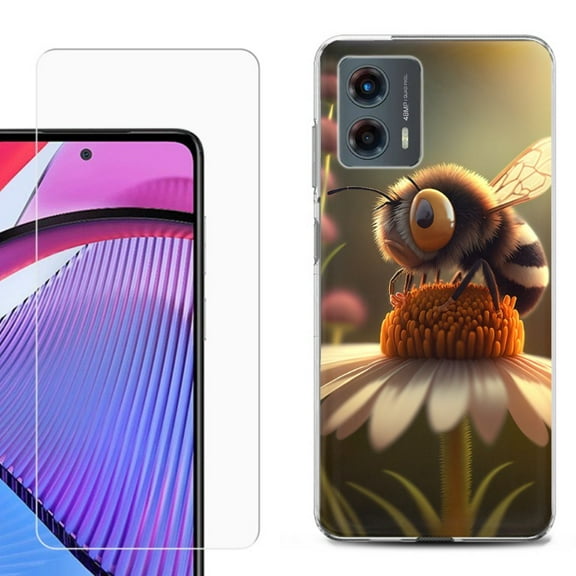 OneToughShield ® Compatible with Motorola Moto G 5G 2023, Shockproof Phone Case, with Tempered Glass Screen Protector - Little Bee