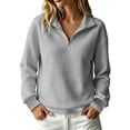 thumbnail image 2 of Xdegoge Women's Quilted Quarter Zip Pullover Sweatshirts Long Sleeve Half Zip Collared Tops Casual Fall Winter Clothes, 2 of 7
