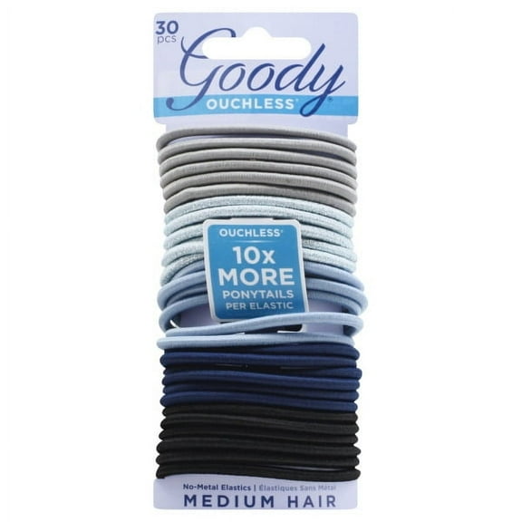 Goody Ouchless 4mm Elastic Hair Ties 30 Count, Blue Jean Baby, 3 Pack