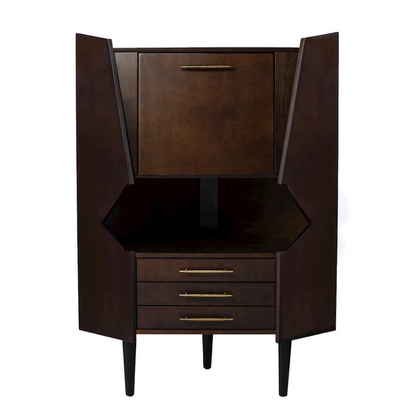 Larson Corner Bar Cabinet - Midcentury Modern - Dark Tobacco