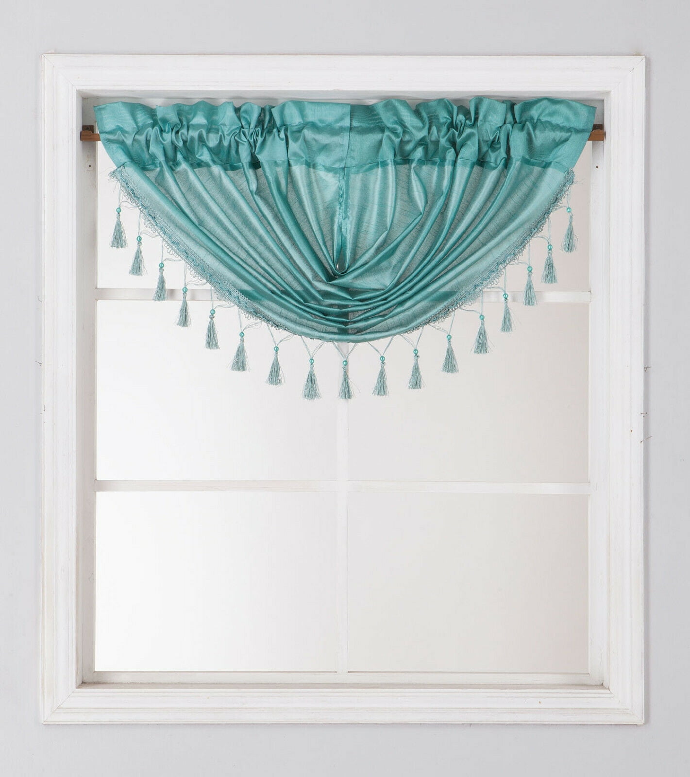 BELLISHED WINDOW SEMI SHEER WATERFALL VALANCE 1 PC JK57 TEAL SOLID TOP